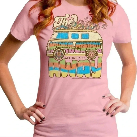 THE Beatles Lennon and McCartney Magical Mystery Tour Women's T-Shirt Dusty Pink - Picture 1 of 7